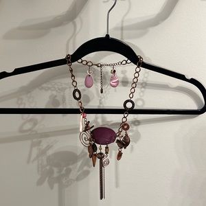 Pink/Purple Artistic Necklace and Earring Set